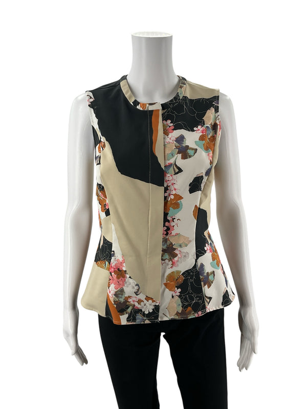 Phillip Tan/White/Black Floral Pre-Owned Ladies Top - Size Medium