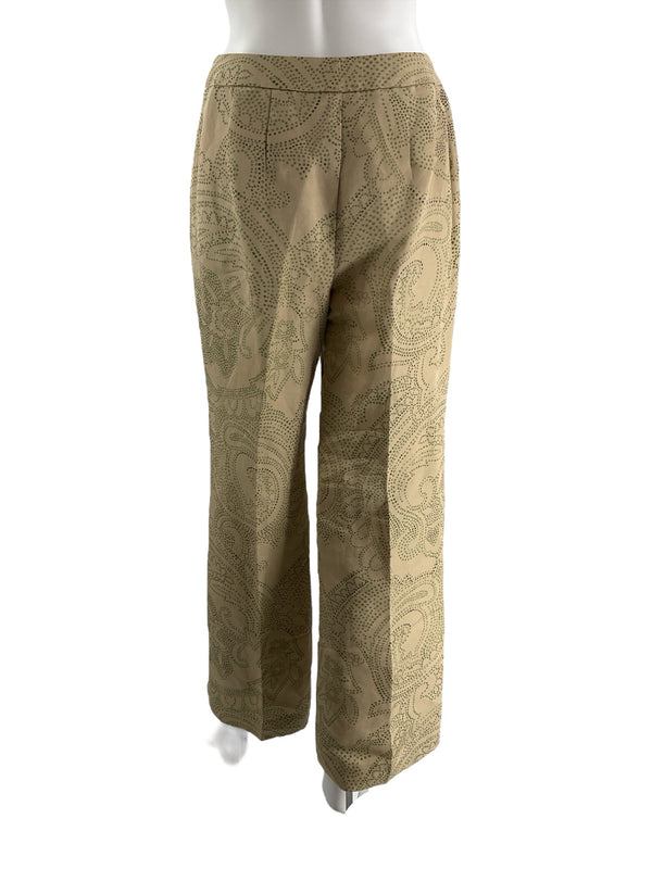 Talbots Tan/Green Print Pre-Owned Ladies Pants - Size 4 Petite