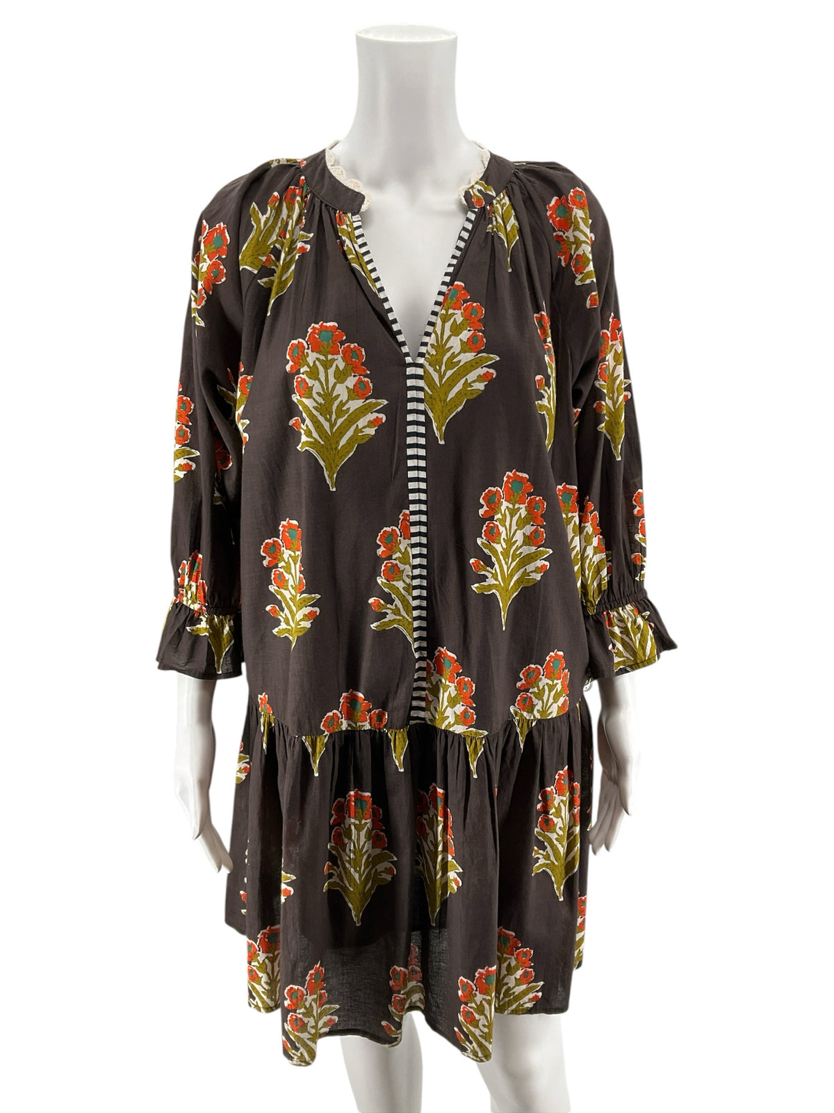THML Floral Botanical Print Tiered Cotton Mini Dress Size Small