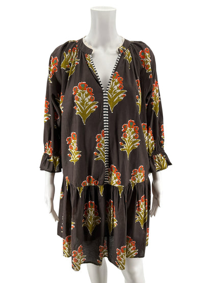 THML Floral Botanical Print Tiered Cotton Mini Dress Size Small