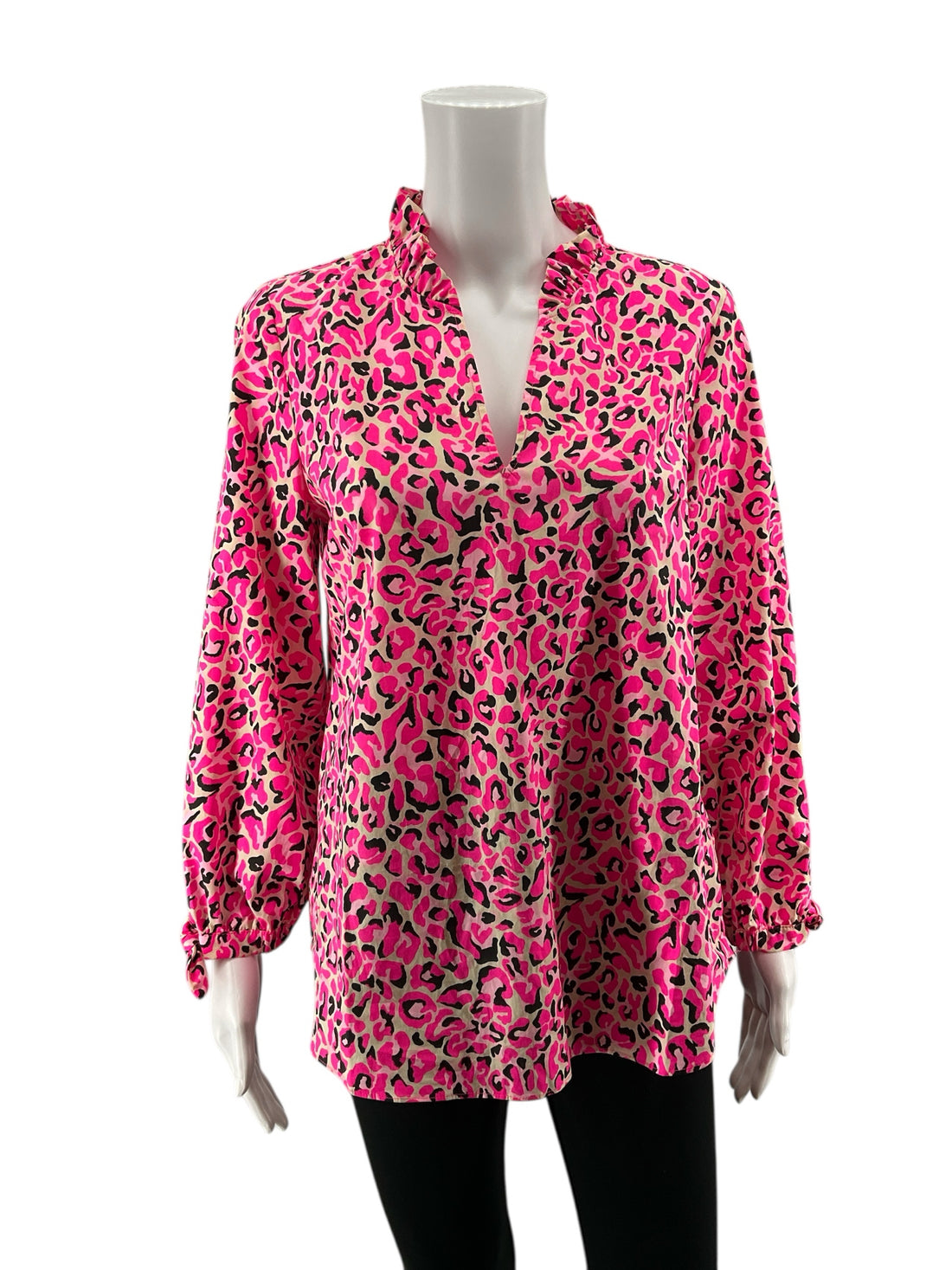 Lilly Pulitzer pink/black Long Sleeve Nevis Top Hotty Pink Big Flirt Animal Print Tunic Size Small - Size S