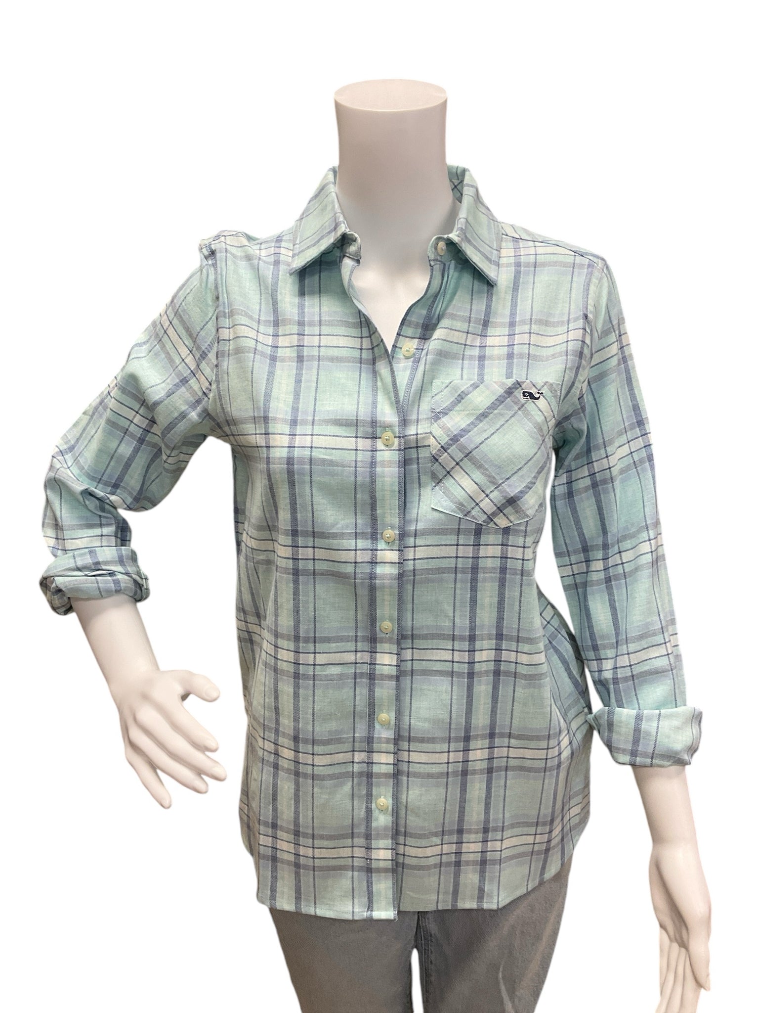 Vineyard Vines Aqua Plaid Top Size 00