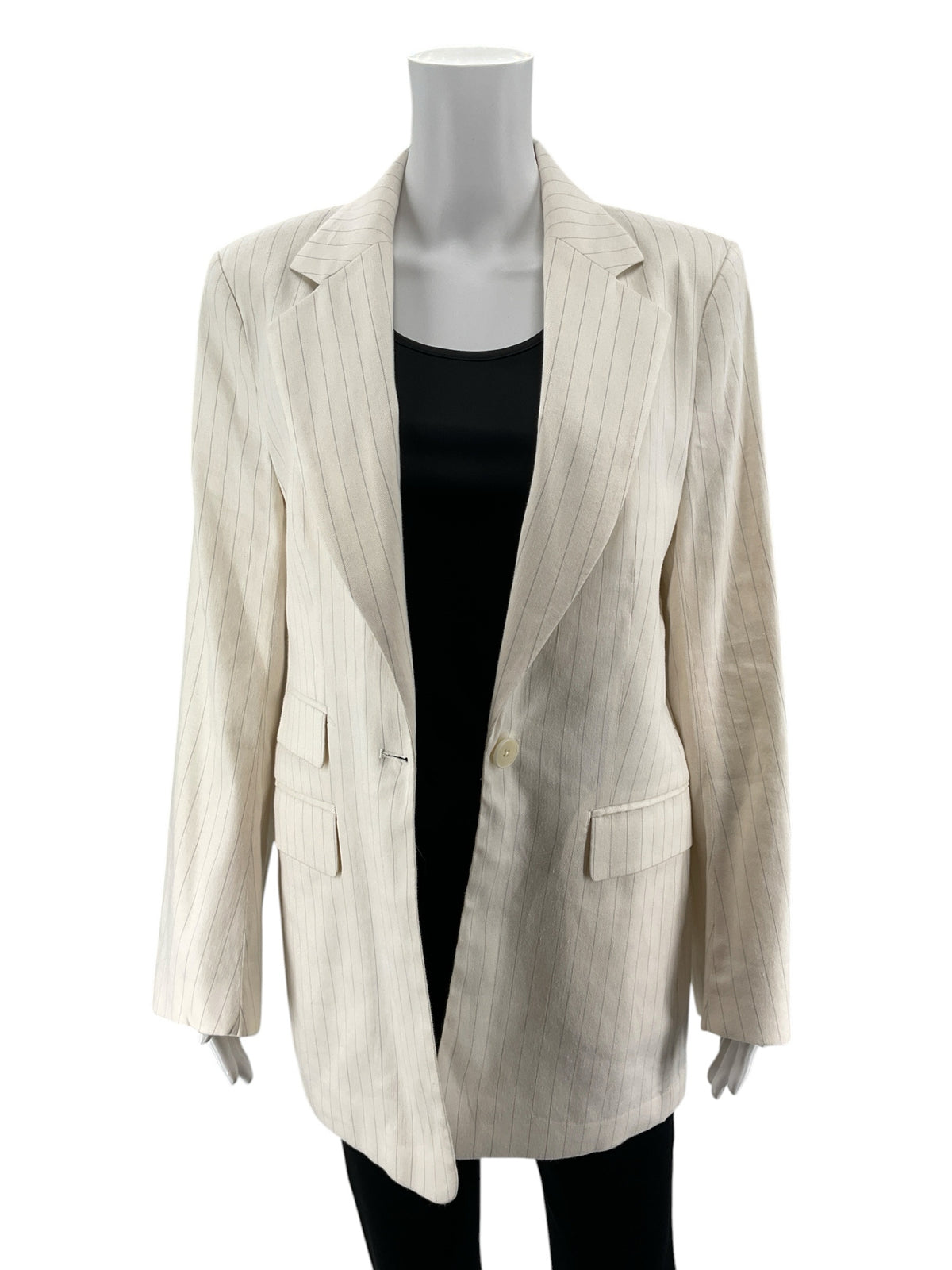 Banana Republic Cream Pinstripe Single Button Blazer | Size 10 | Career