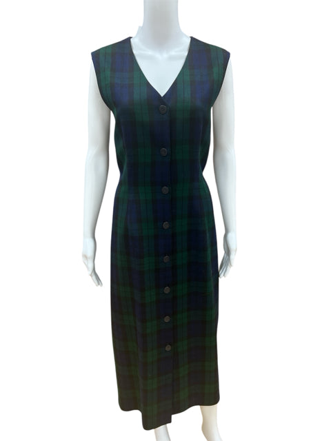 Theomiles Size 12 Navy/Green Plaid Pre-Owned Ladies Dress