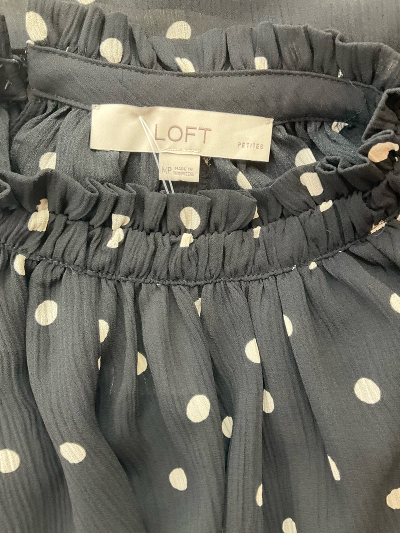 Loft Black/White Polka Dot Pre-Owned Ladies Top - Size Medium Petite
