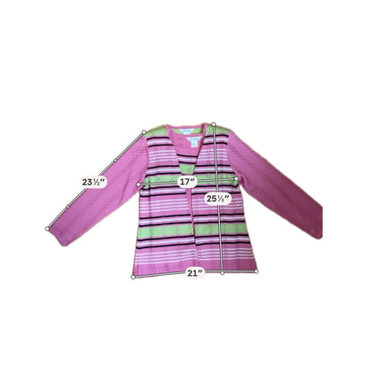 Misook pink/lime Long Sleeve Pink &amp; Lime Green Striped Knit Cardigan &amp;amp; Tank Top Set Size Small - Size S