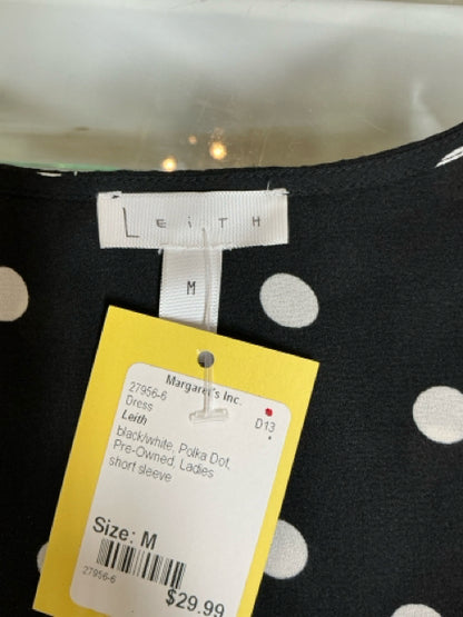 Leith Black &amp; White Polka Dot Faux Wrap Midi Dress Size Medium - ONLINE ONLY