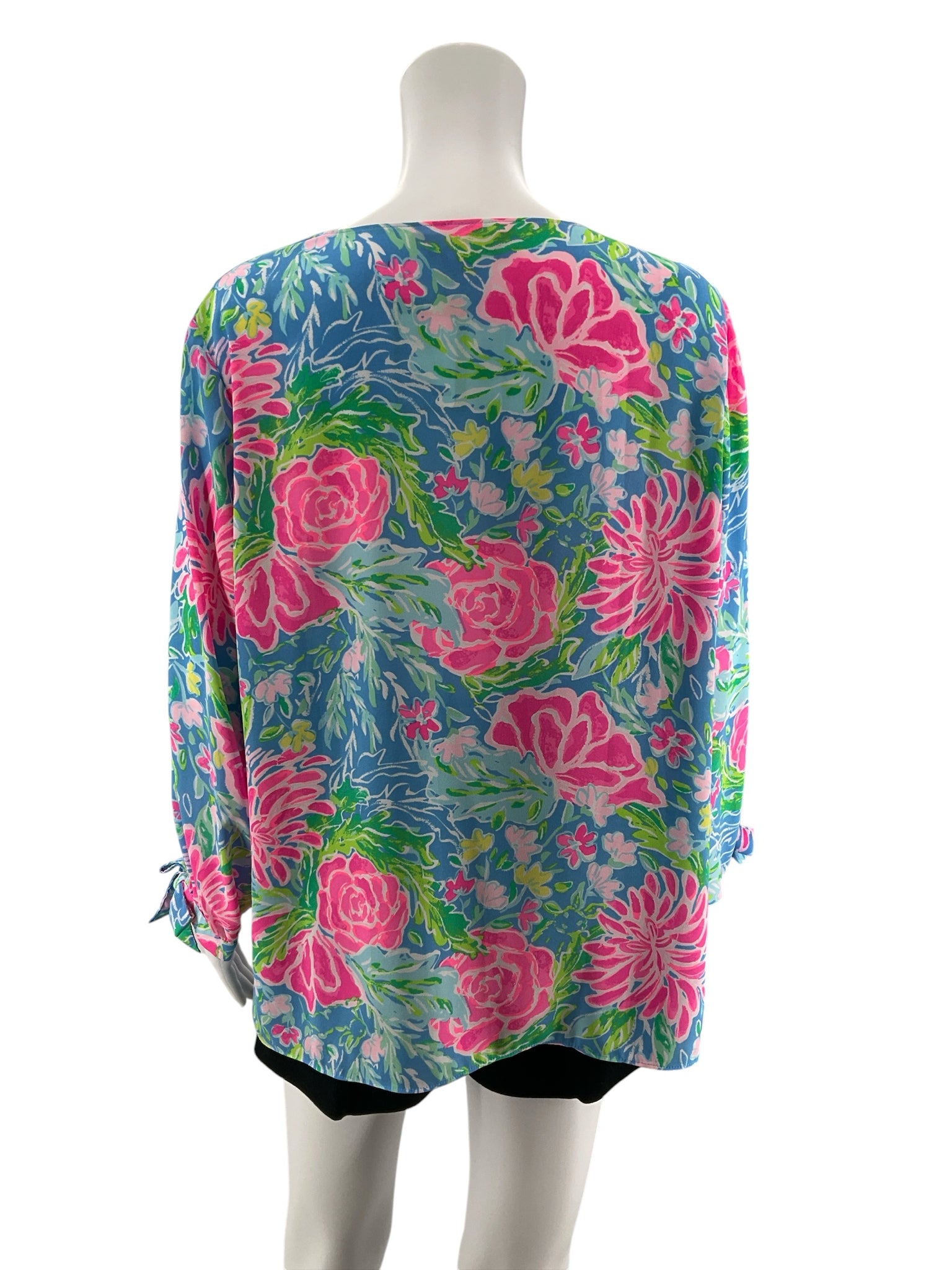 Lilly Pulitzer Elsa Top Multi Sink Or Swim Floral Blouse Size L - Downstairs