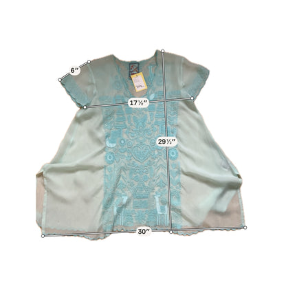 Johnny Was Shiro Aqua Embroidered Flutter Sleeve Tunic Top | Size XS