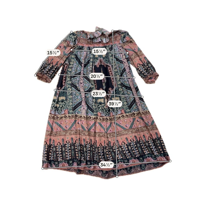 Jackie Bernard for EKLEKTIC Vintage 70s 80s Boho Paisley Dress ILGWU USA Made Size 6