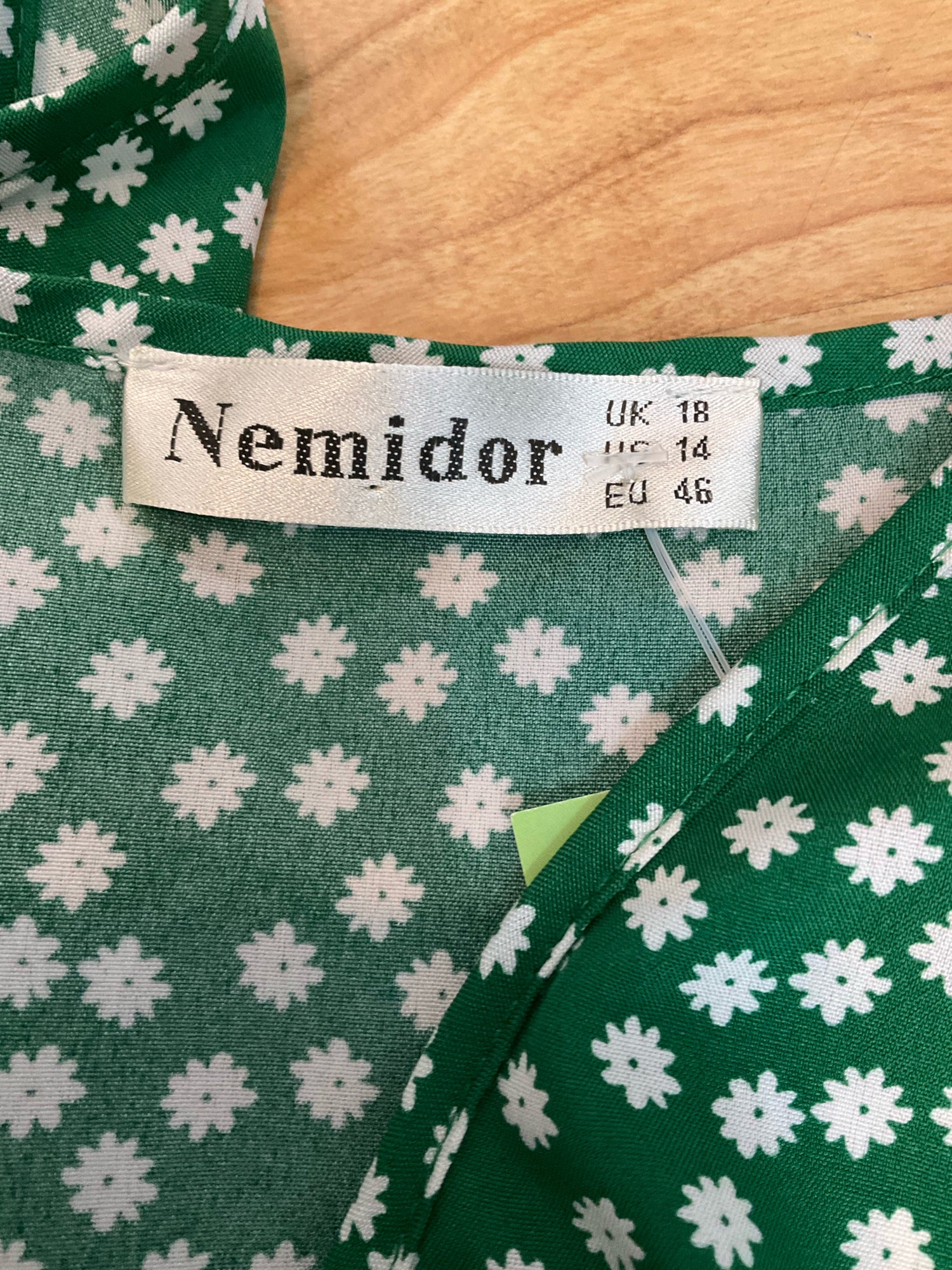 Nemidor Green Daisy Floral Faux Wrap V-Neck Dress Size UK 18 / US 14