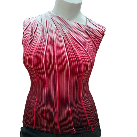 Worthington pink print top in size large with vertical pleated design and sleeveless cut, ideal for casual or office wear.