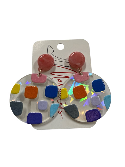 Masami Pop Art Confetti Acrylic Statement Dangle Earrings