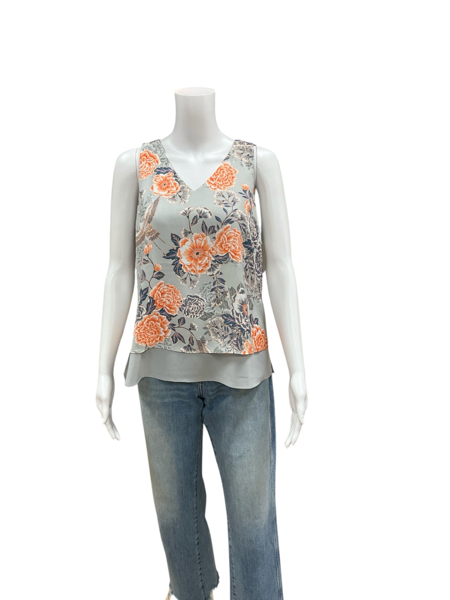 Banana Republic Gray/Multi Floral Blouse Size S  - front view