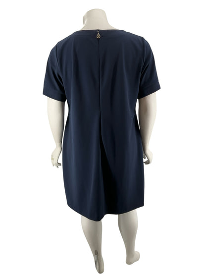 Tommy Hilfiger Plus Size Navy Keyhole Tab Sleeve Shift Dress 18W