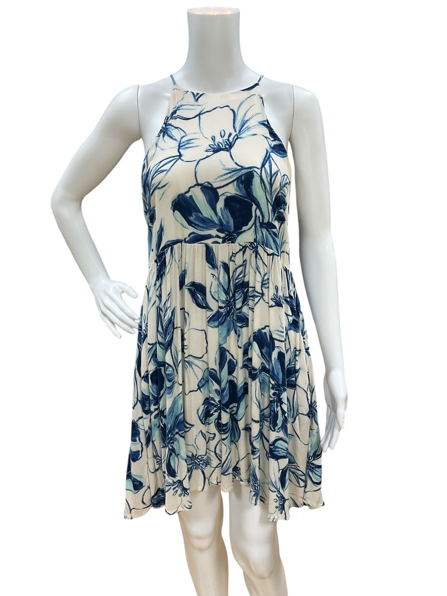 Lush Cream/Blue Floral Dress Size Medium - close up