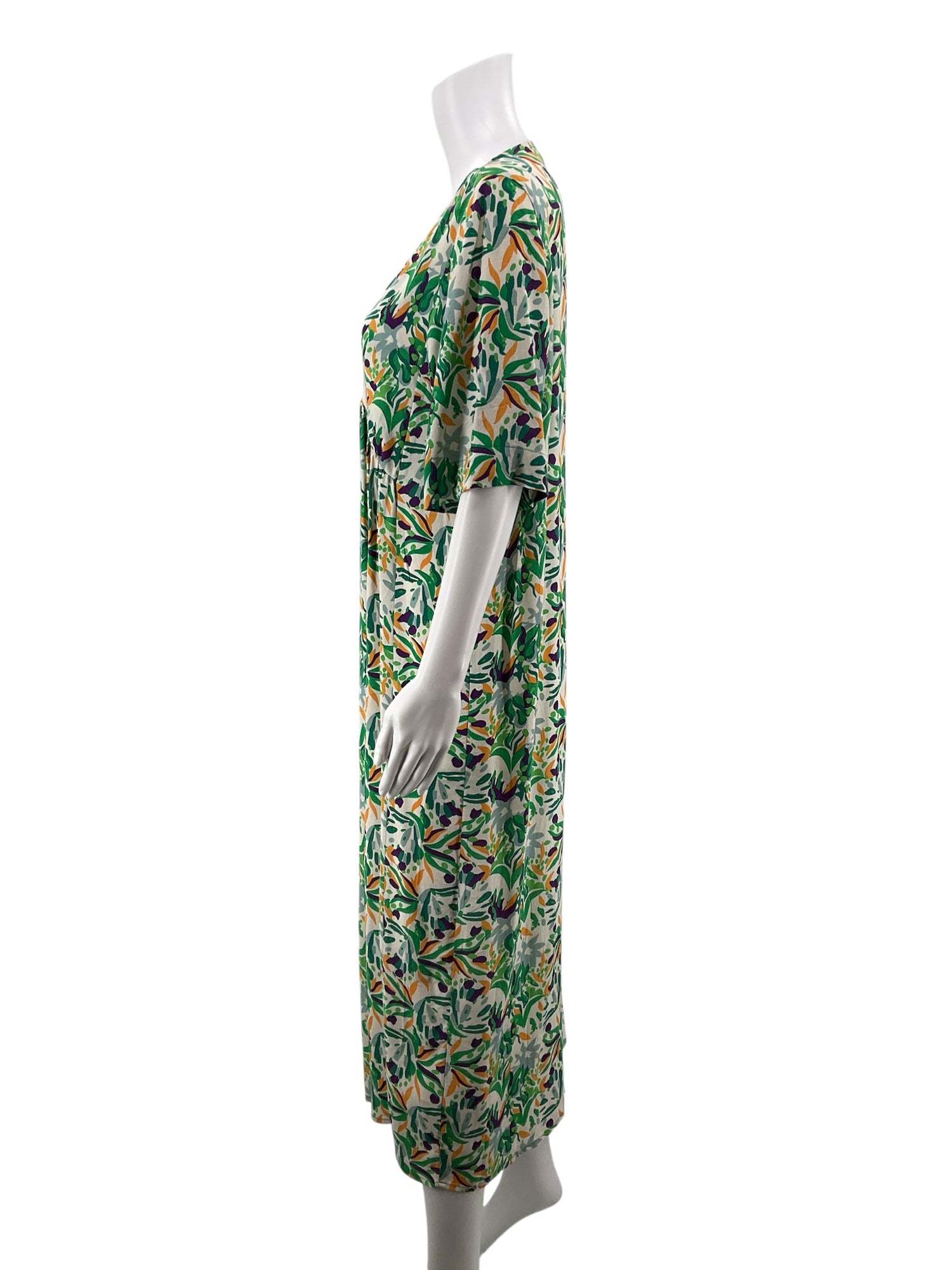 Anna Kay orange/green/purple Midi Floral V-Neck Midi Dress Womens Size Large - Size L