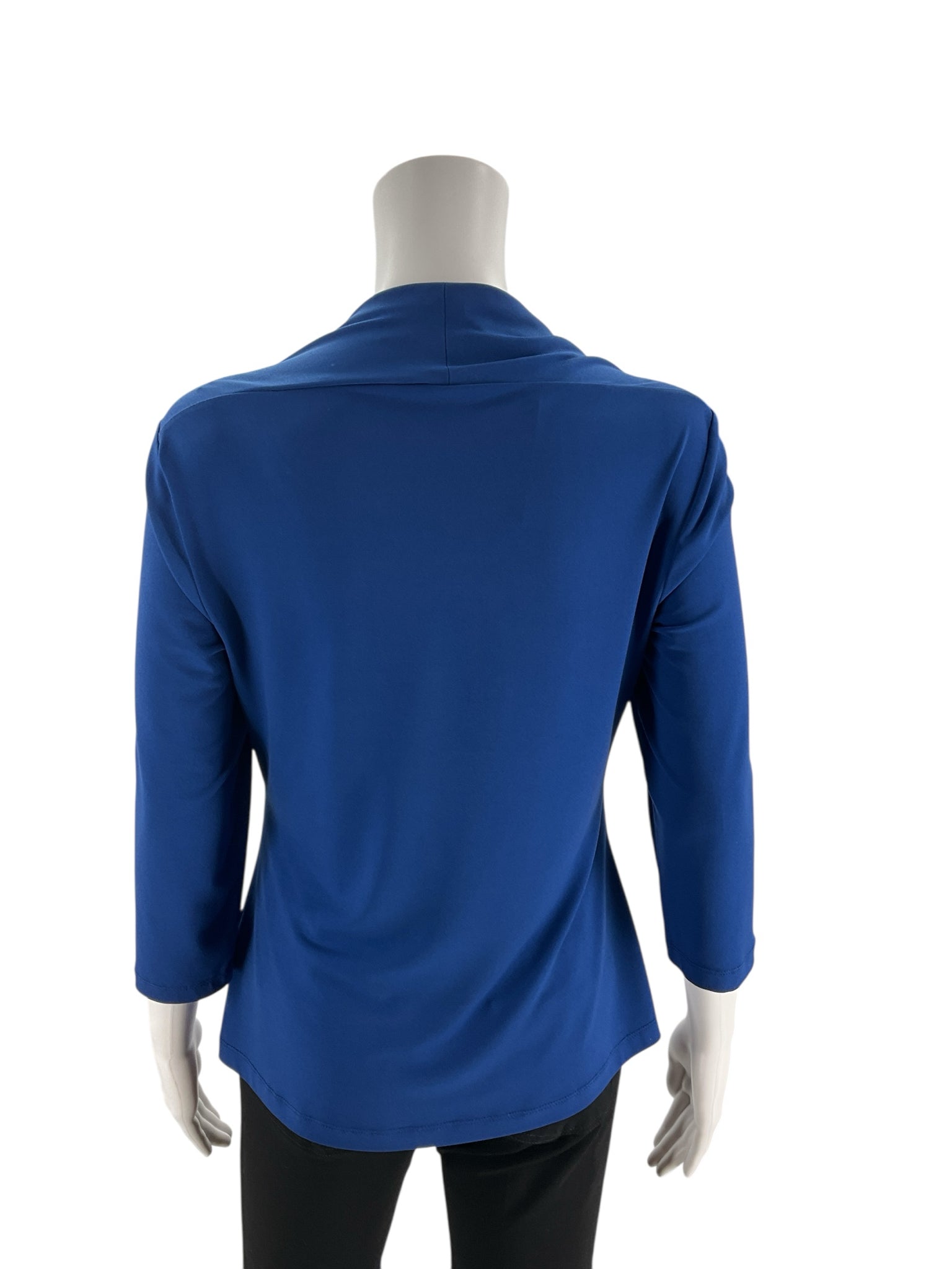 Worthington blue solid pre-owned ladies top, medium size, cowl neck, pullover, 3/4 sleeves, perfect for business casual wear.