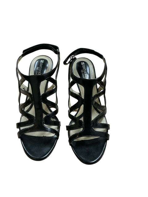Naturalizer Ms Carey Black Patent Strappy Caged Heeled Sandals Size 7.5