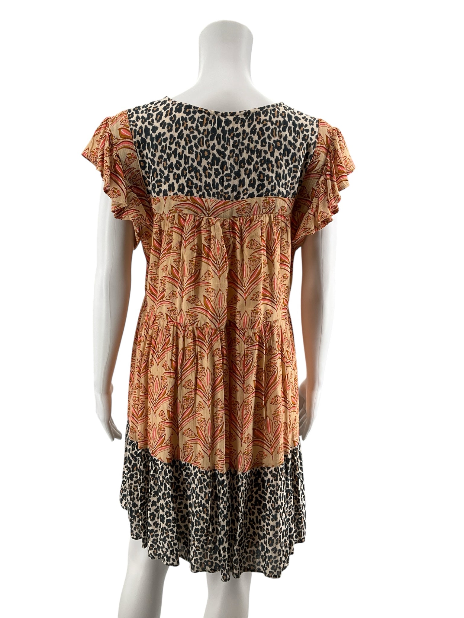 THML Mixed Animal &amp; Floral Print Ruffle Sleeve Tiered Mini Dress Size Small
