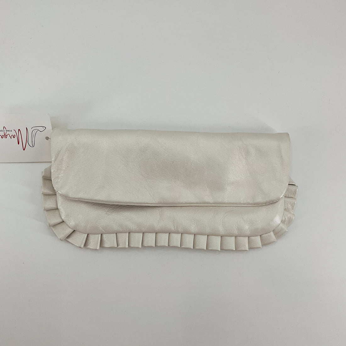 Maeve by Anthropologie Ruffled Fine Cowhide Leather Clutch Wristlet Cream