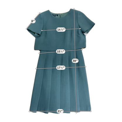 Lafayette 148 New York Green Wool Crepe Pleated Midi Dress Size 6