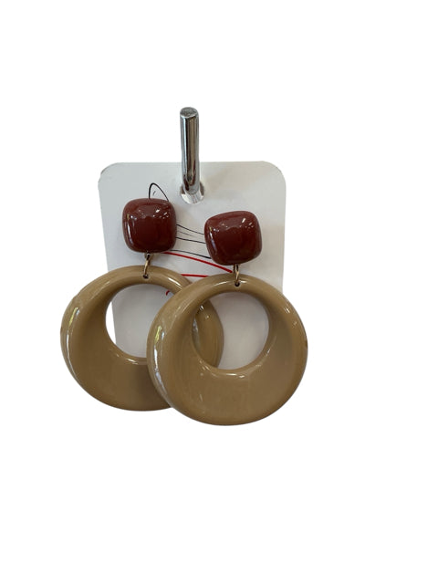 Two-Tone Resin Geometric Drop Earrings Rust &amp; Khaki Modern Statement