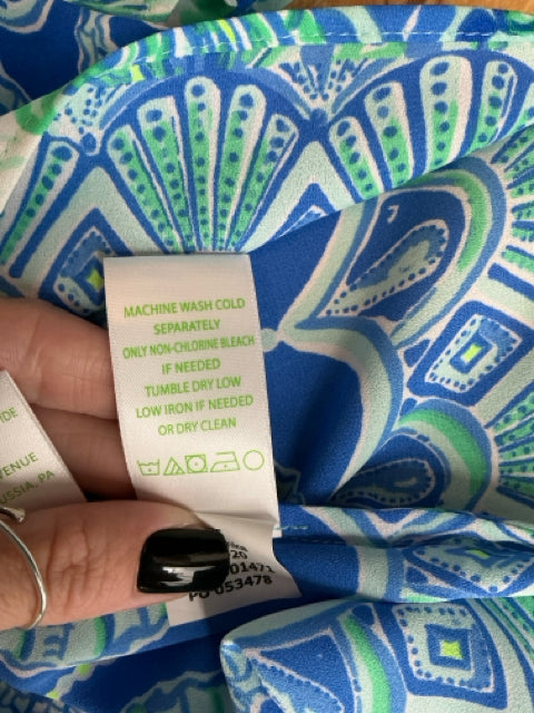 Lilly Pulitzer Elsa Tunic Top Hook Line Sinker Print Blue Green Size Large