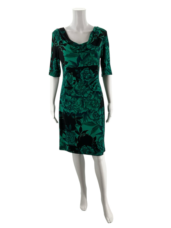 Connected Apparel Green Floral Pre-Owned Ladies Dress - Size 10