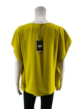 DKNY Green Short Sleeve Suite Chartreuse Green Flutter Sleeve Pintuck Blouse Top Size Medium - Size M