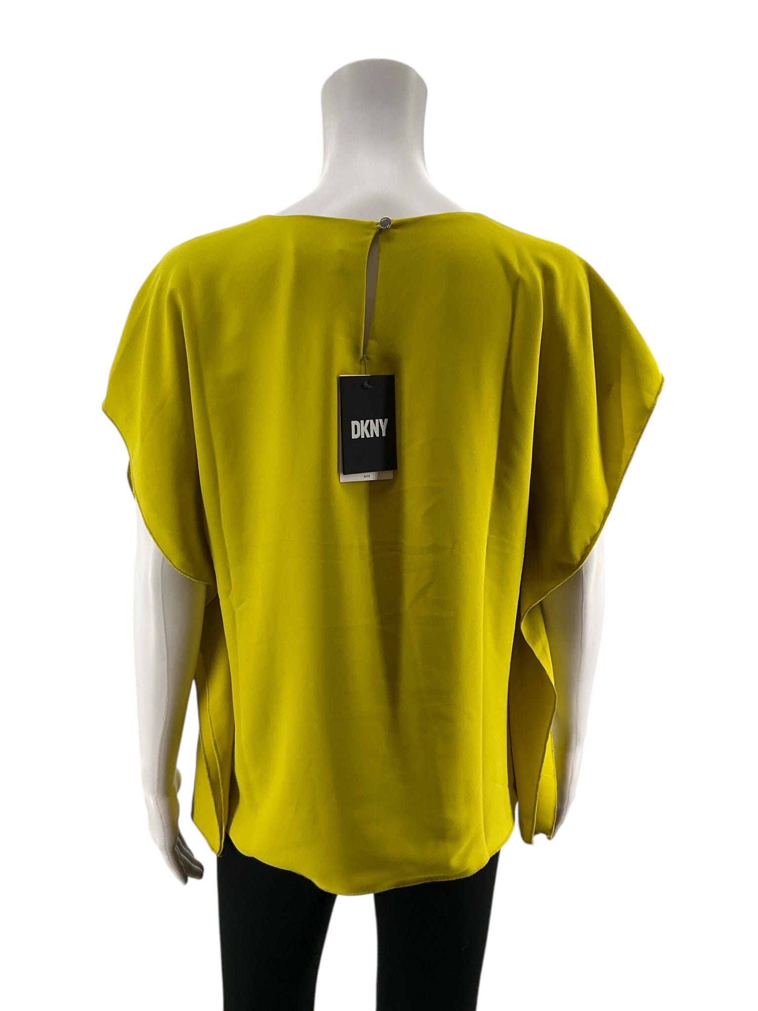 DKNY Green Short Sleeve Suite Chartreuse Green Flutter Sleeve Pintuck Blouse Top Size Medium - Size M