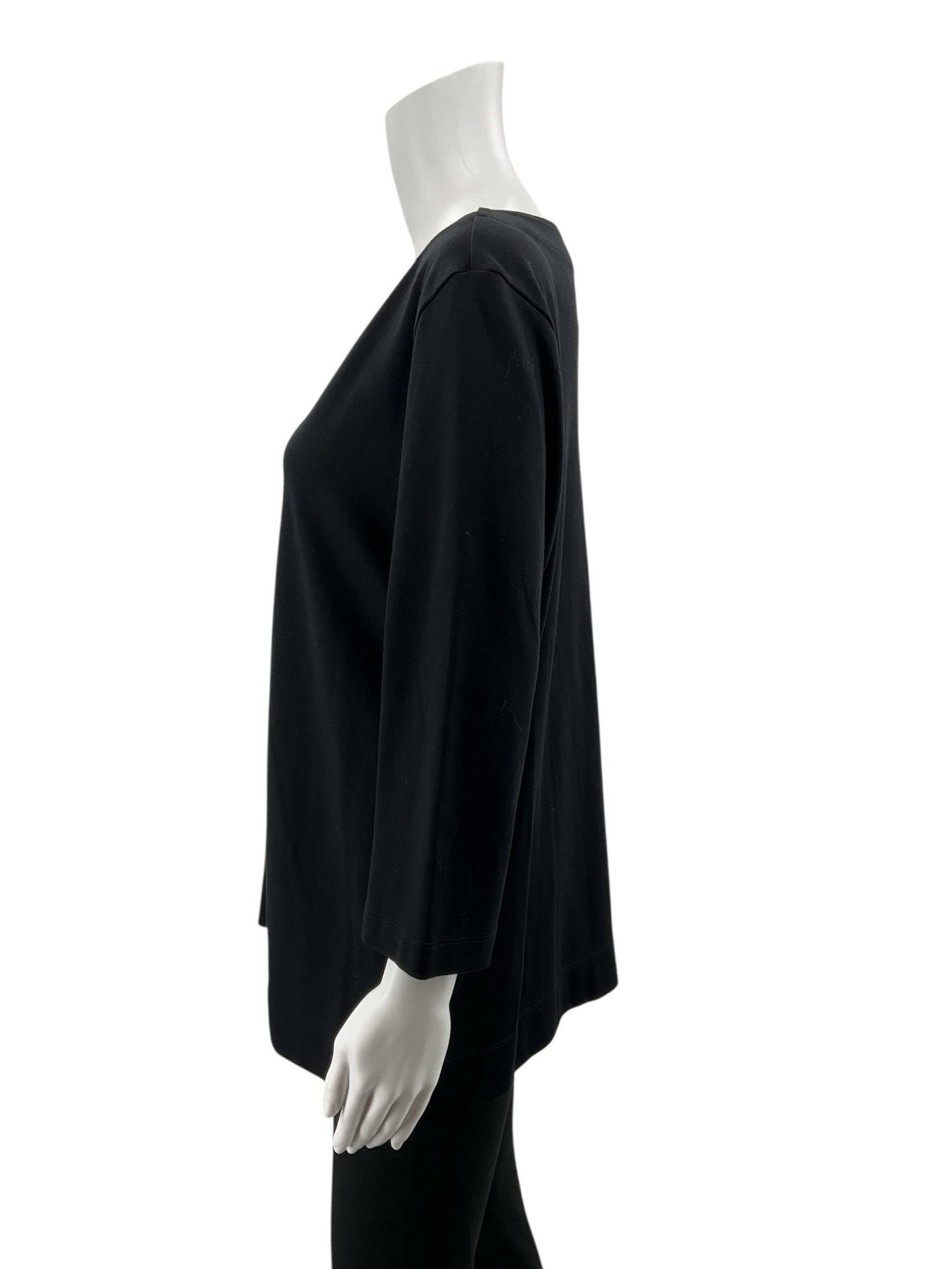 L.L.Bean Supima Cotton Splitneck Tunic Top 3/4 Sleeve Black Women&