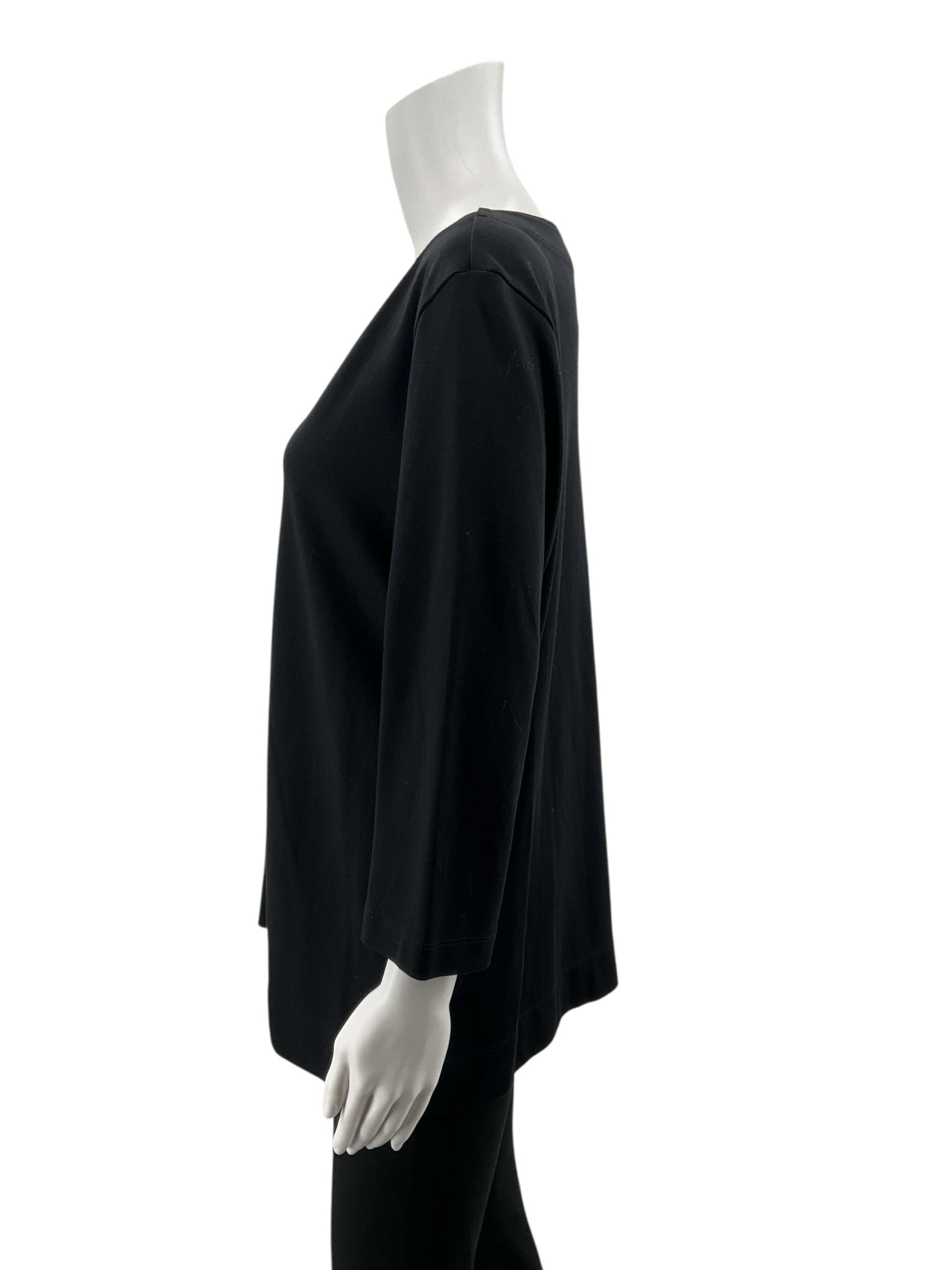 L.L.Bean Supima Cotton Splitneck Tunic Top 3/4 Sleeve Black Women&