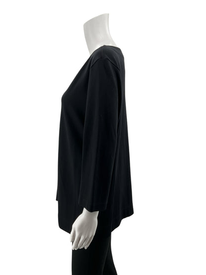 L.L.Bean Supima Cotton Splitneck Tunic Top 3/4 Sleeve Black Women&