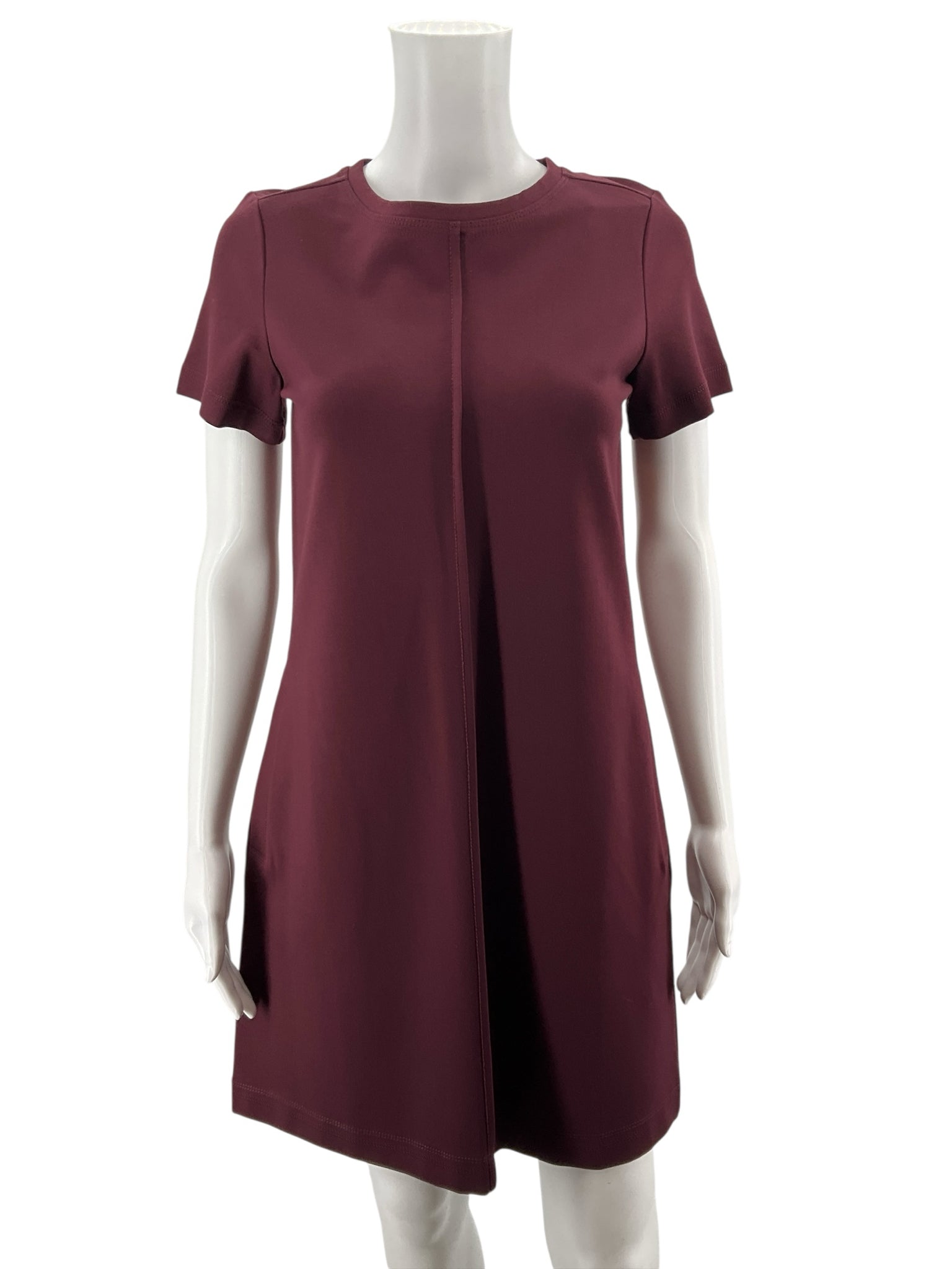 LOFT NWT Ponte Knit Shift Dress XXSP Maroon Burgundy Short Sleeve