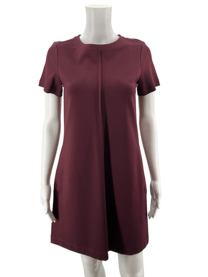 LOFT NWT Ponte Knit Shift Dress XXSP Maroon Burgundy Short Sleeve