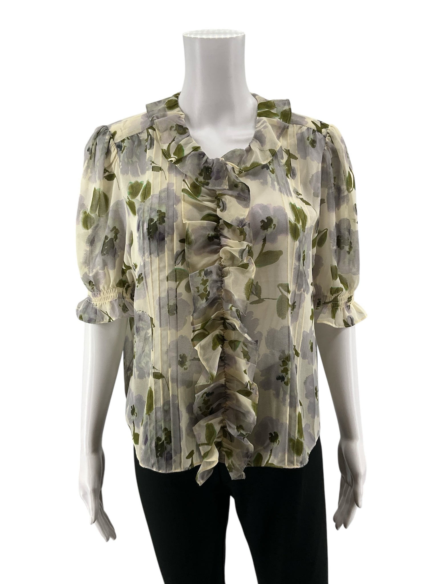 cabi green/cream Casual Top - Downstairs Size L green/cream Floral Pre-Owned Ladies Casual Top - Downstairs - Size L
