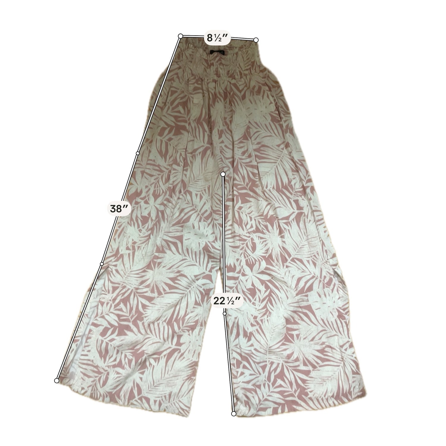 Streetwear Society cream/pink Pant Cream &amp; Pink Tropical Leaf Palazzo Pants Size Medium - Size M