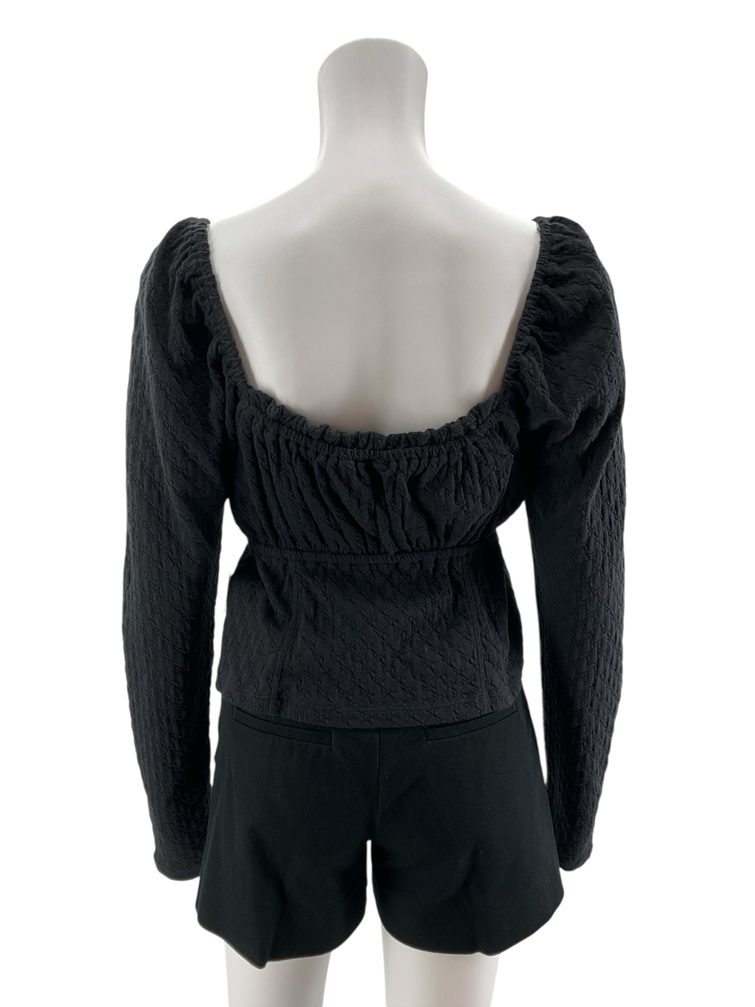 Free People Skylar Rose Textured Knit Peplum Cardigan Top Black XL