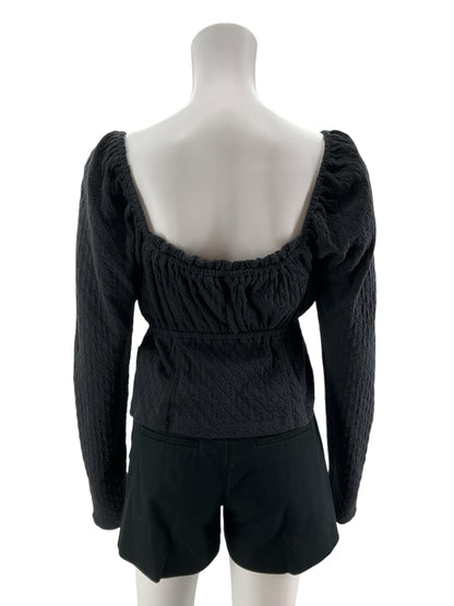 Free People Skylar Rose Textured Knit Peplum Cardigan Top Black XL