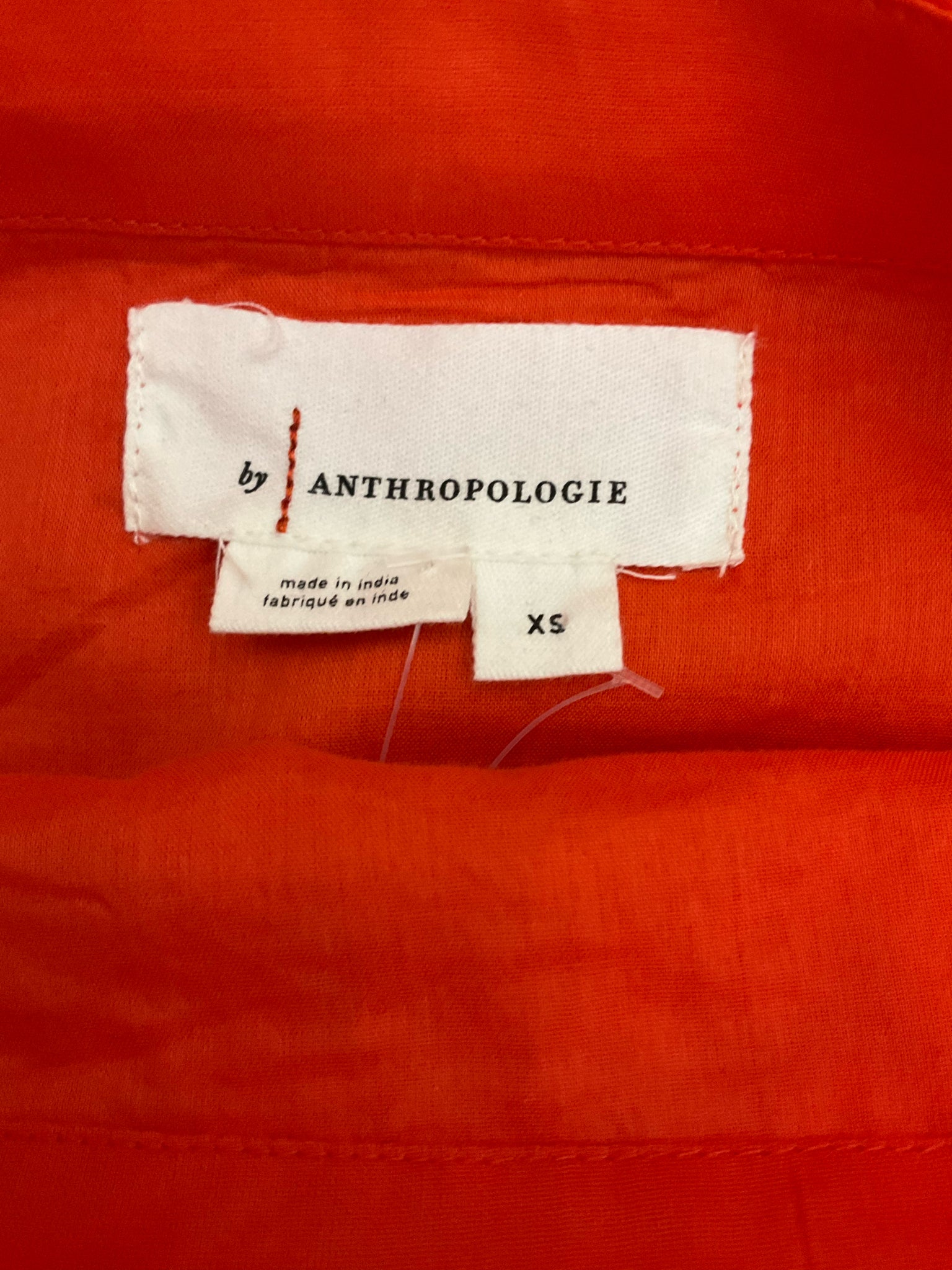Anthropologie Orange Embroidered Scalloped Hem Cotton Blouse Size XS