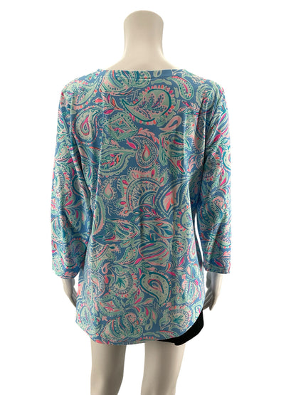 Lily Pulitzer Size L blues/pinkwhite Paisley Pre-Owned Casual Top - Downstairs