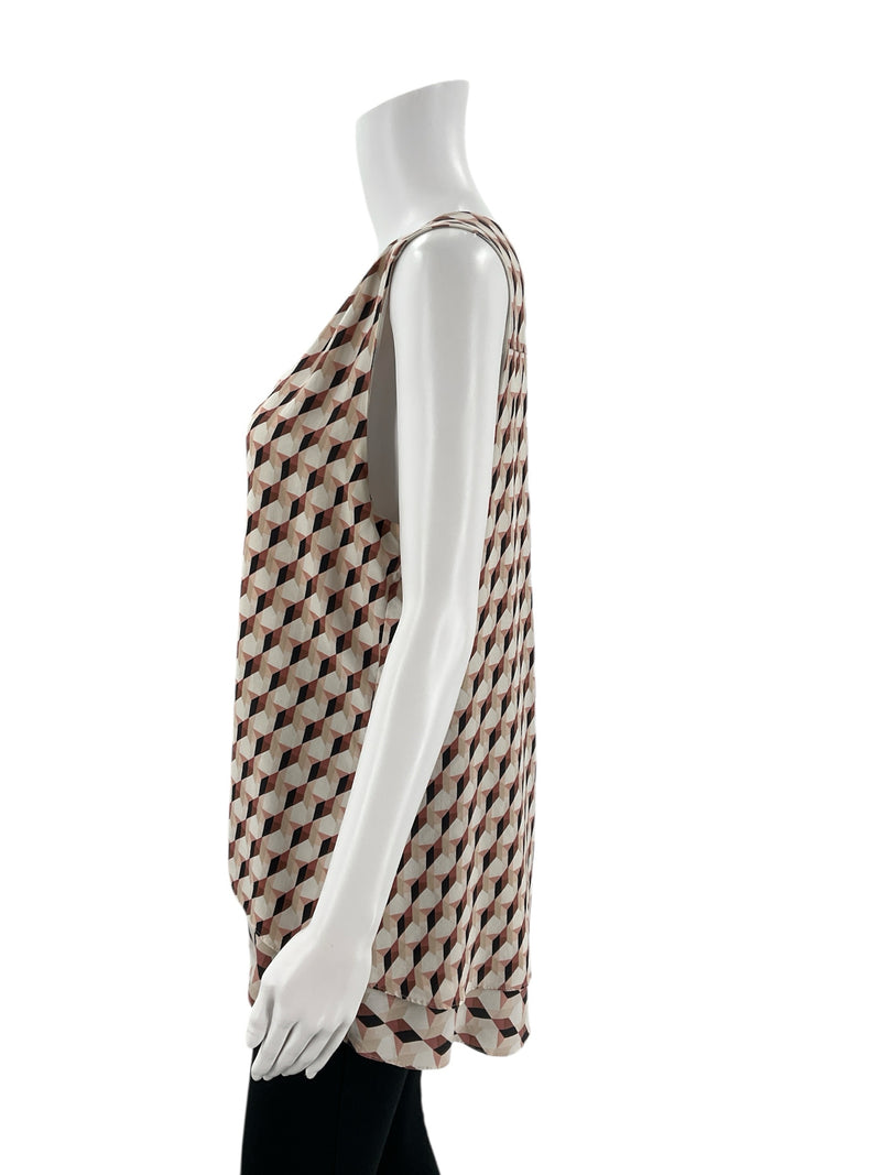 White House Black Market Tan/Rust Print Pre-Owned Ladies Casual Top - Size Large - Margaret’s Fine Consignment