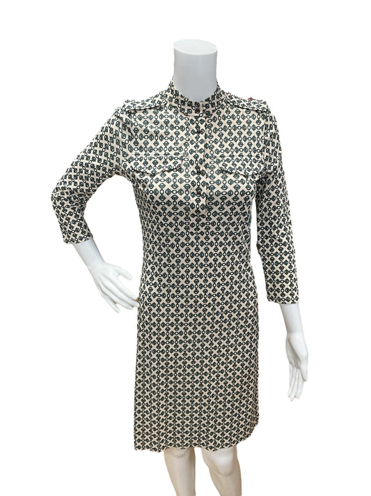 Tory Burch Size XS Cream/Green Print Dress