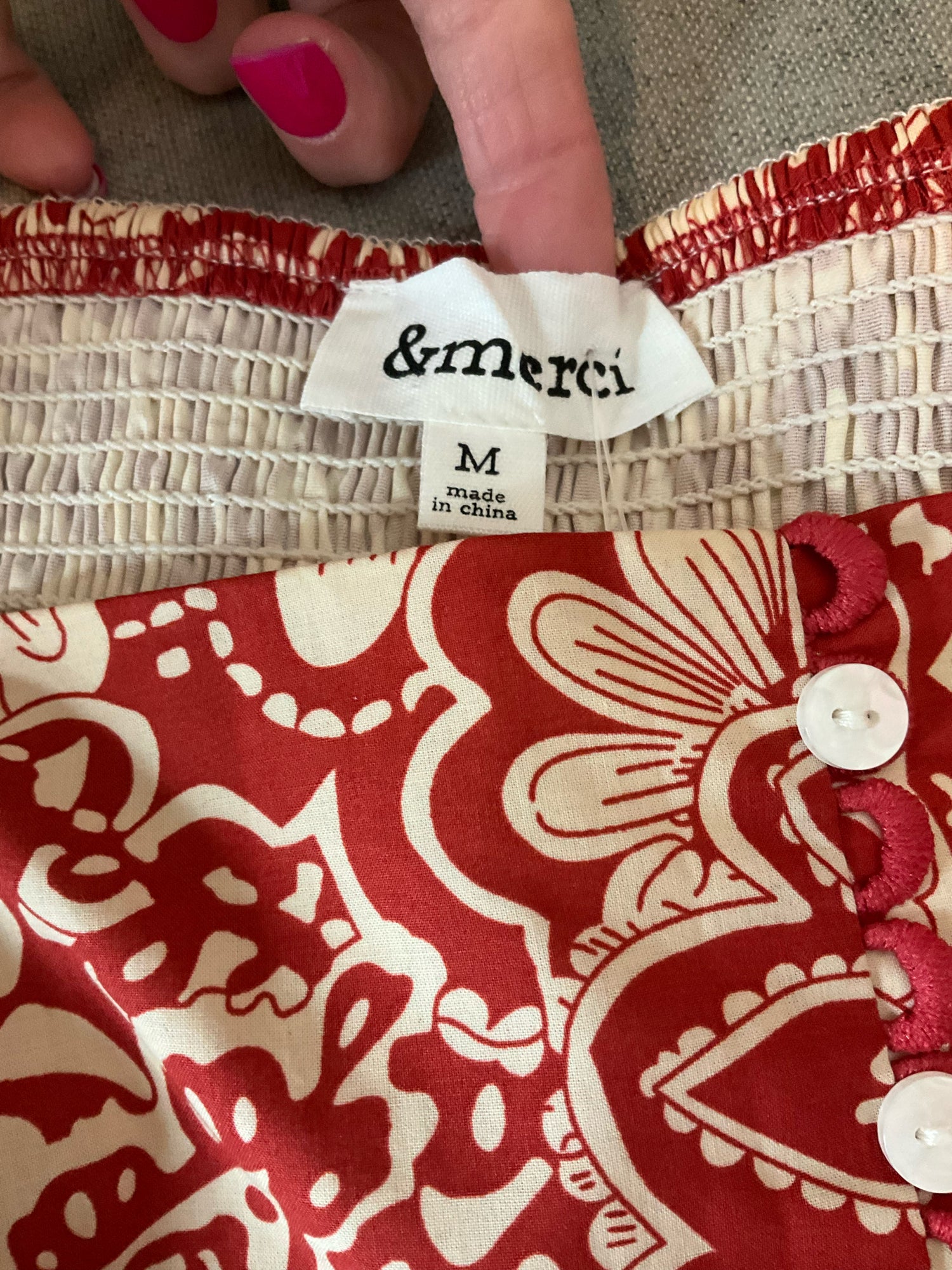 &amp; Merci Red &amp; Cream Floral Paisley Bandana Print Peplum Top Size Medium