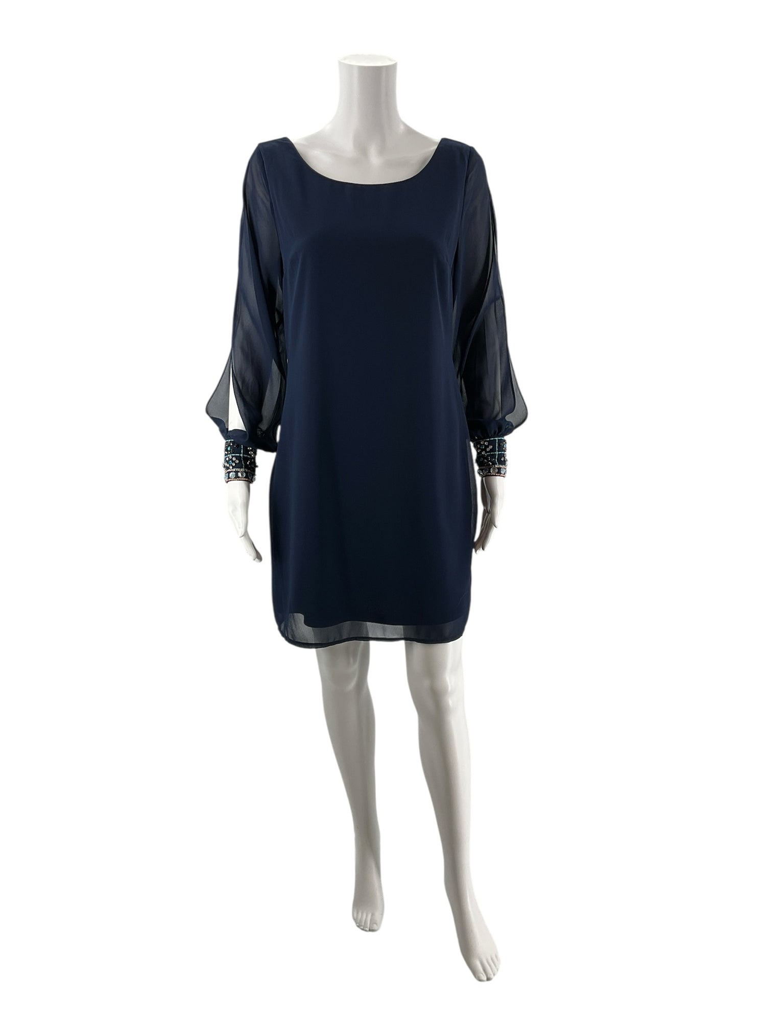Brigitte Bailey Navy Solid Pre-Owned Ladies Dress - Size Small - Margaret’s Fine Consignment
