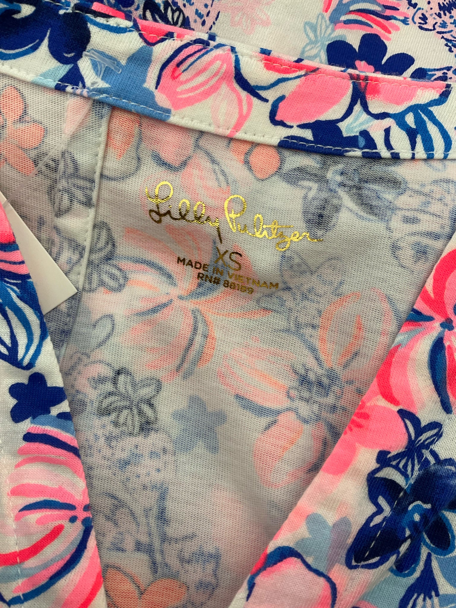 Lilly Pulitzer White/Coral/Blue Floral Pre-Owned Ladies Dress - Size XS