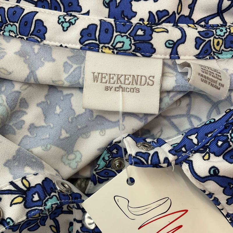 Chico's White/Blue Floral Pre-Owned Ladies Top - Size Medium - Margaret’s Fine Consignment