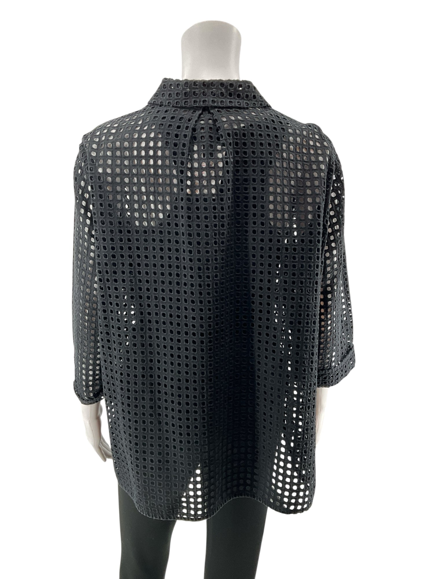 Marla Wynne Black Eyelet Cotton Tunic Top Size Medium