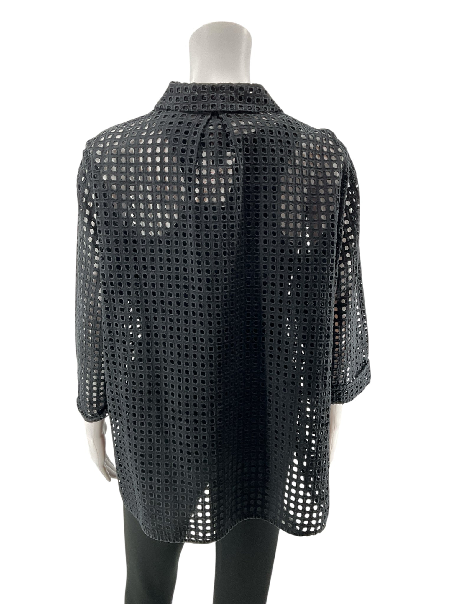 Marla Wynne Black Eyelet Cotton Tunic Top Size Medium